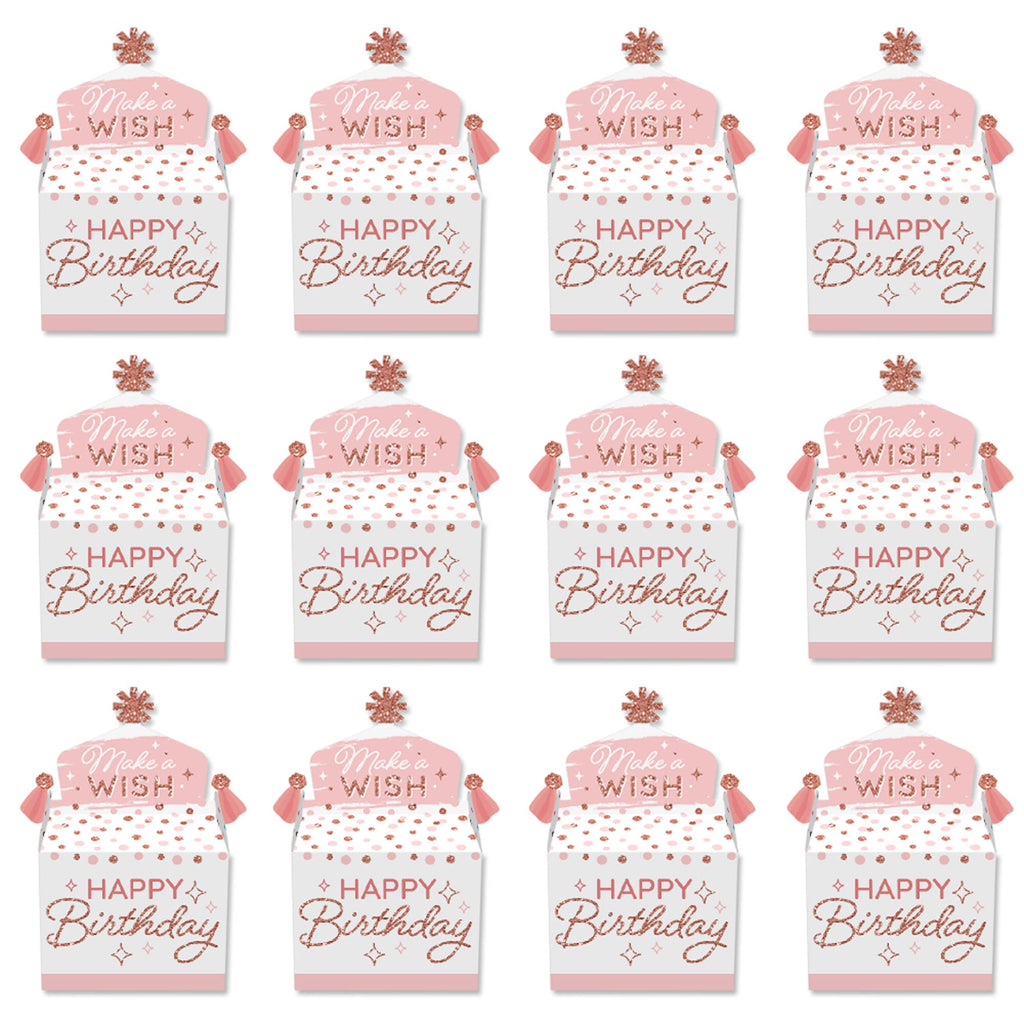 Big Dot Of Happiness Pink Rose Gold Birthday - Treat Box Party Favors - Happy Birthday Party Goodie Gable Boxes - Set Of 12