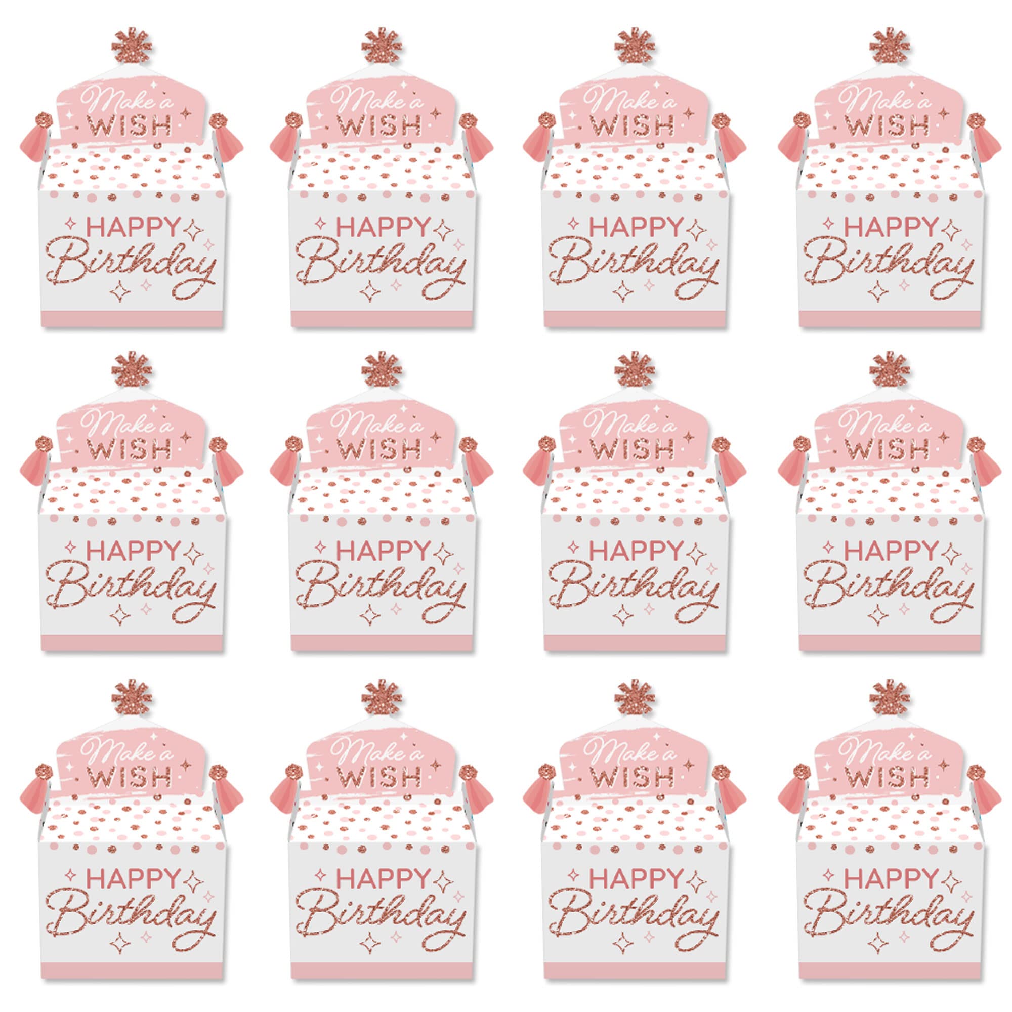 Big Dot Of Happiness Pink Rose Gold Birthday - Treat Box Party Favors - Happy Birthday Party Goodie Gable Boxes - Set Of 12