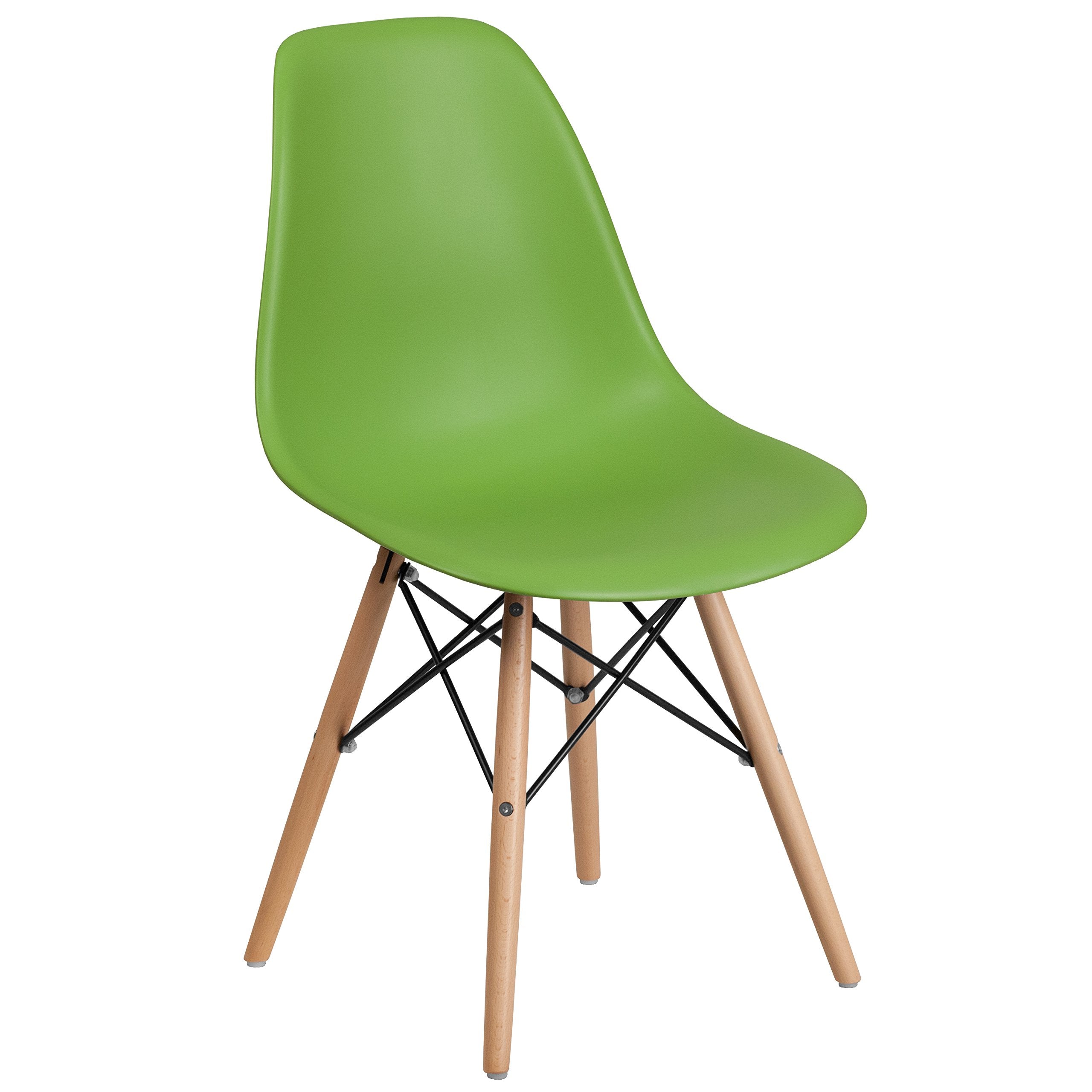 Flash Furniture Elon Series Green Plastic Chair with Wooden Legs, 22.5D x 18.25W x 31.5H