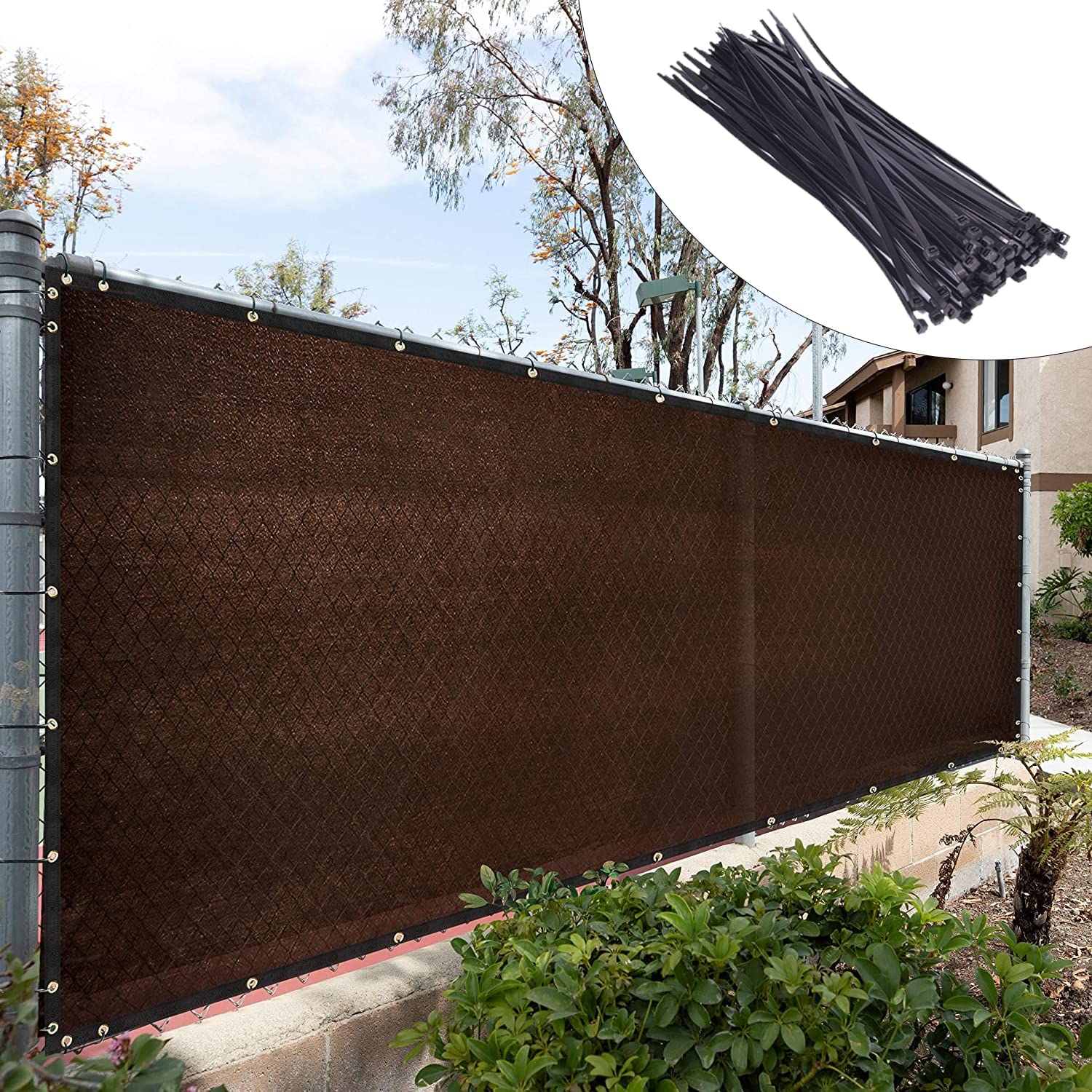 Royal Shade Custom Size 6' X 142' Brown Fence Privacy Screen Windscreen Cover Netting Mesh Fabric Cloth - Cable Zip Ties Include