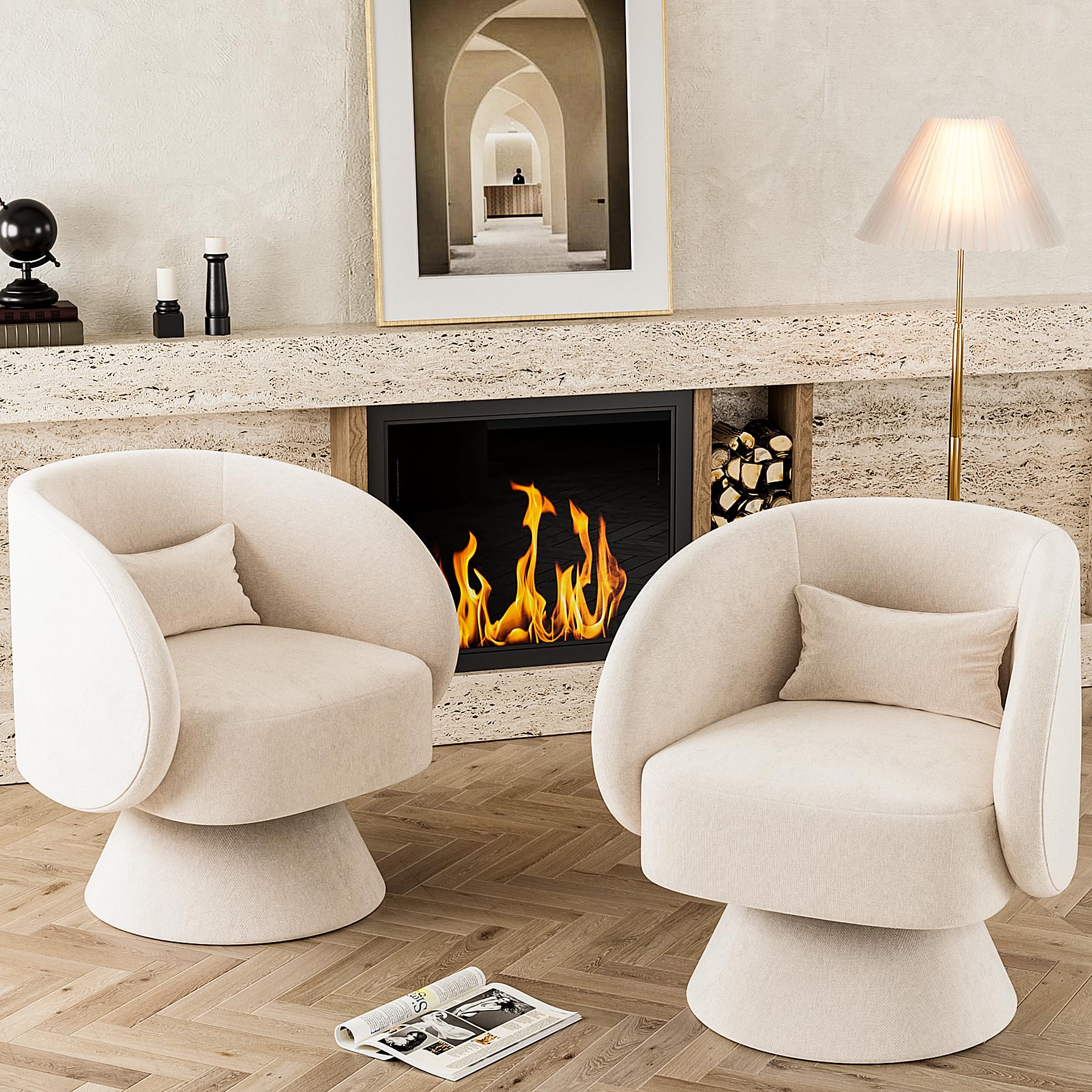 Nolohoo Swivel Barrel Chair Set Of 2, Upholstered Cuddle Accent Sofa Chairs For Living Room, Comfy 360 Degree Modern Small Round