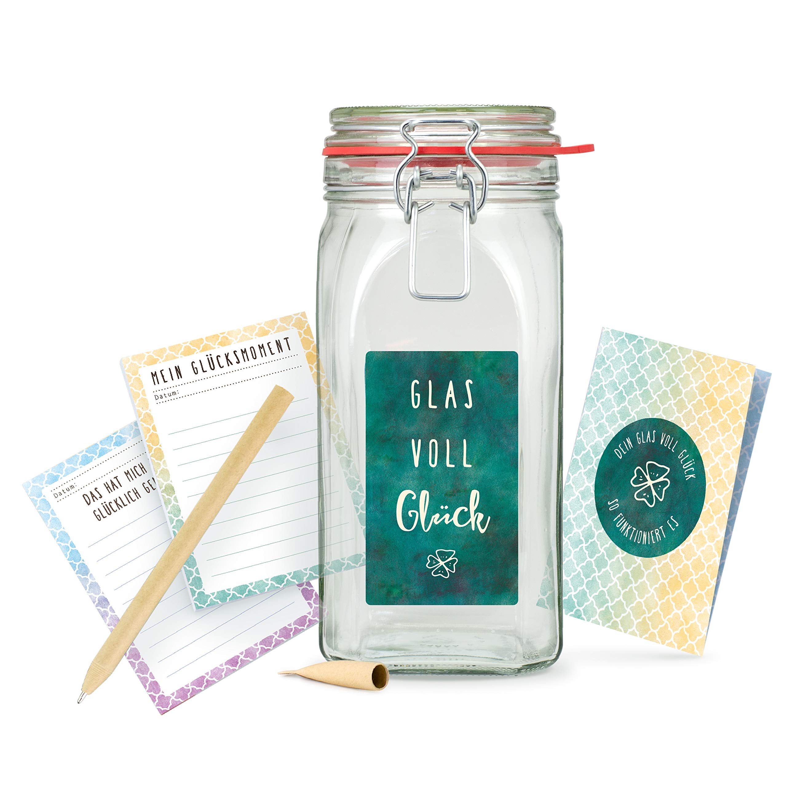 Glass Full Of Happiness - A Large Swing Top Glass, In Which All Your Happiness Moments Are Collected, Filled With: 1 X Lucky Pen