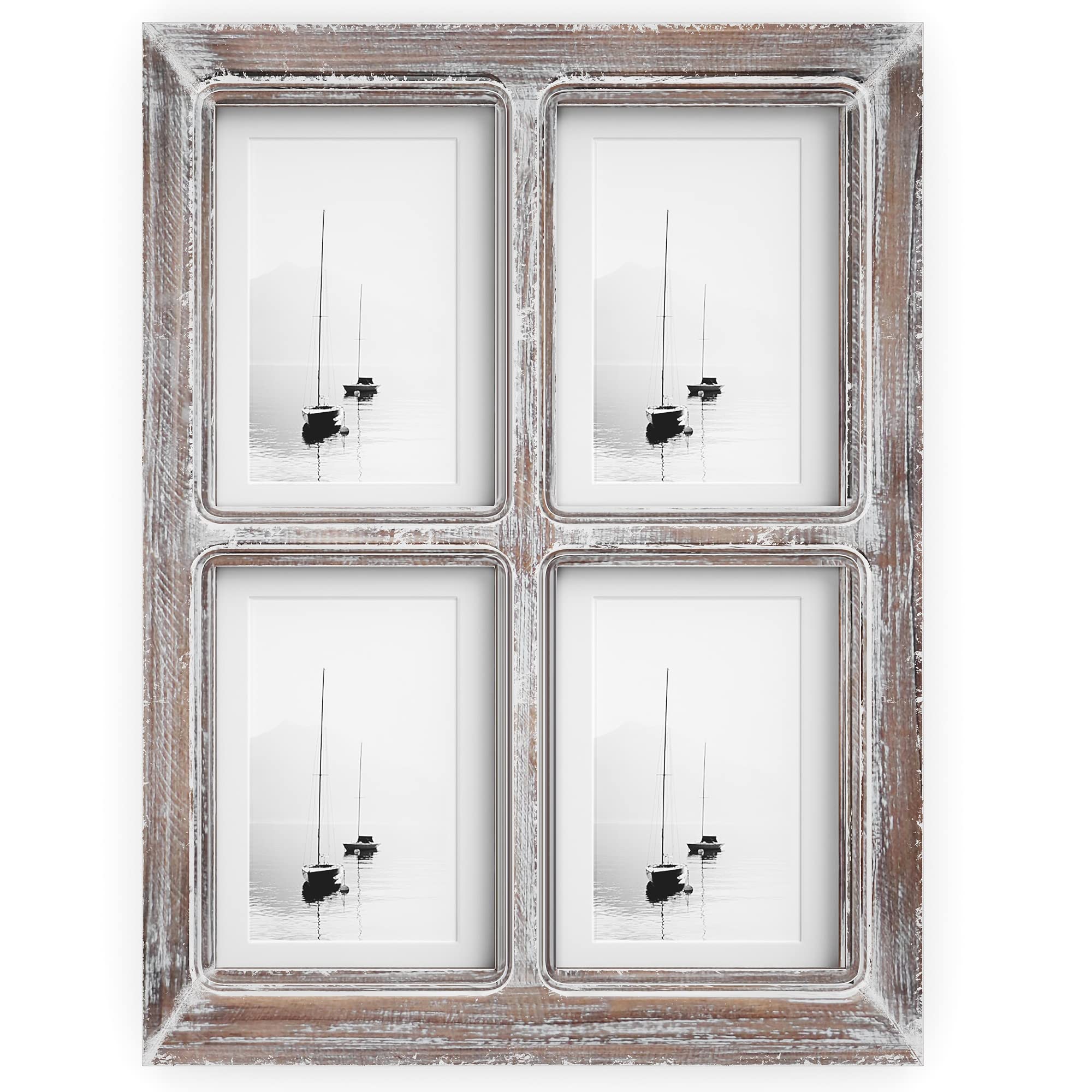 Barnyard Designs 4x6 or 5x7 Collage Picture Frames, 4 Photo Openings w/Mat for Multiple Pictures, Distressed Rustic Wood Farmhou