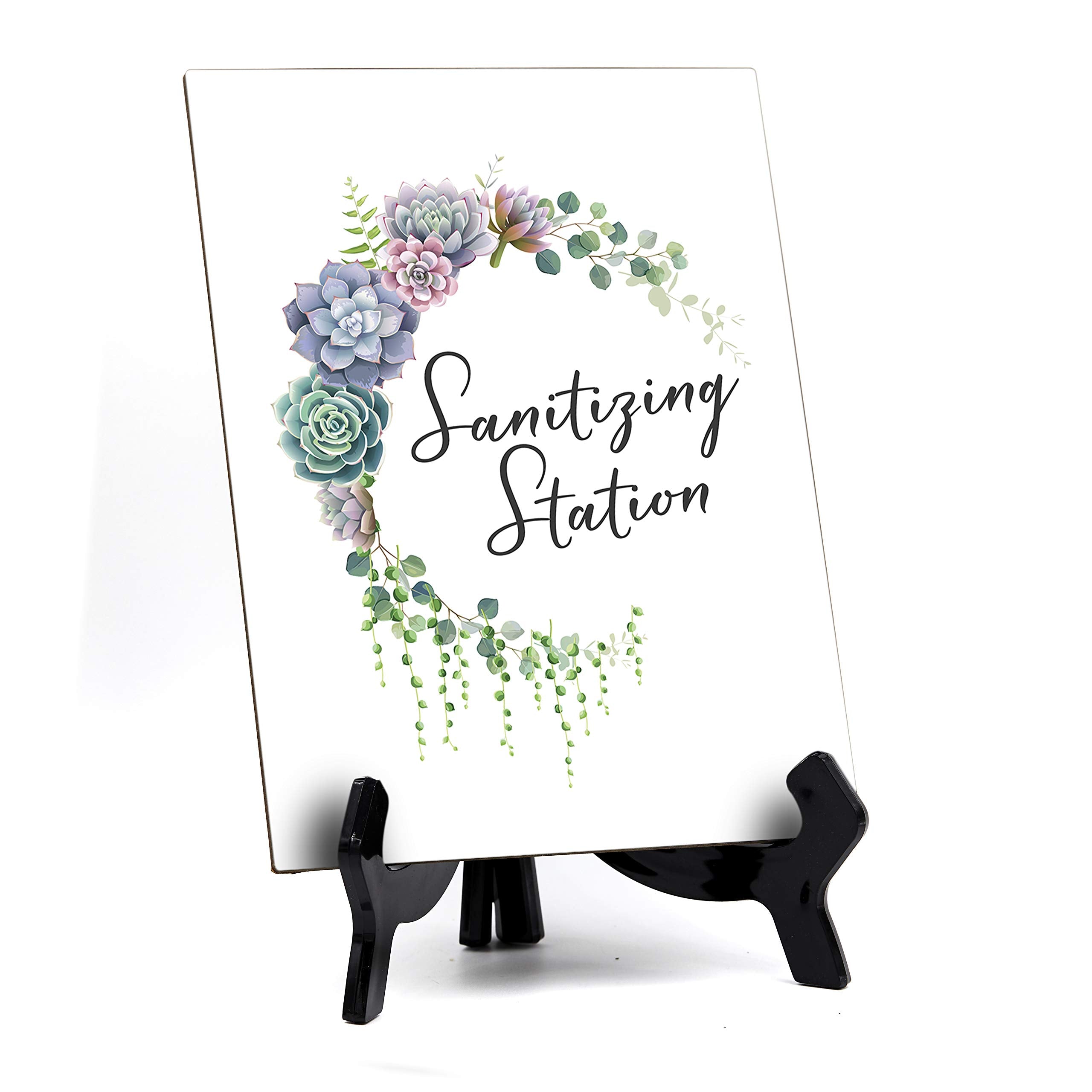 Sanitizing Station Sign With Easel, Floral Crescent Table Sign (6' X 8')