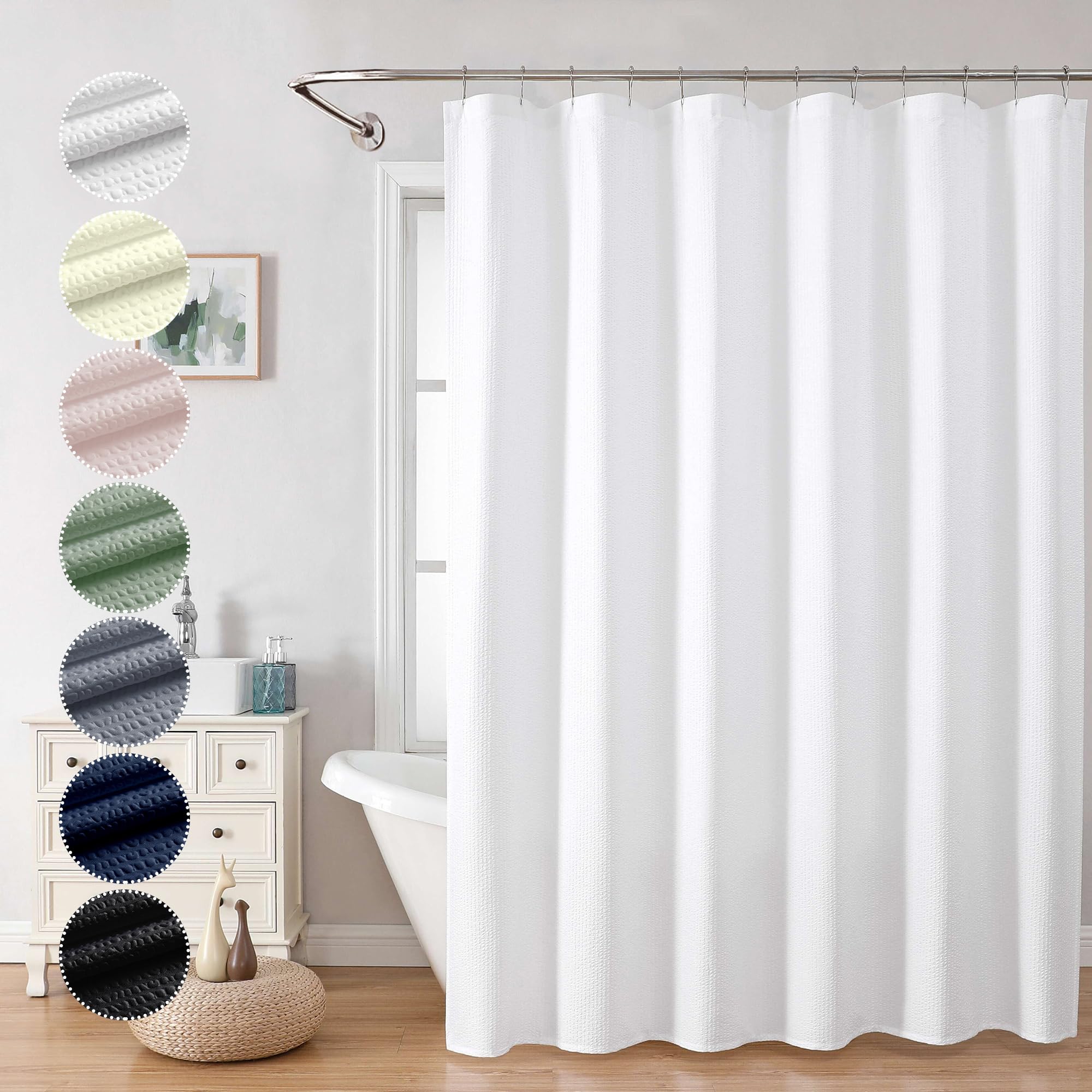 Ovzme Berry White Shower Curtain, Embossed Textured Fabric Shower Curtain For Bathroom - Soft Cloth & Hotel Spa Luxury, Water Re