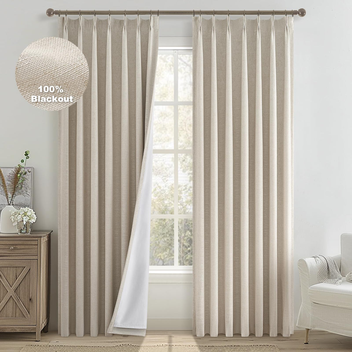 Extra Long Beige Curtains For Living Room Blackout 108 Inches Insulating Sound Proof Wide Drapes For Window Treatments Curtains