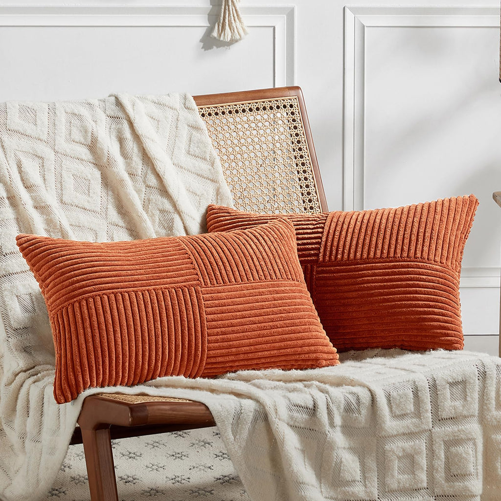 Fancy Homi Burnt Orange Lumbar Decorative Throw Pillow Covers 12X20 Inch For Living Room Couch Bed, Boho Farmhouse Fall Home Dec