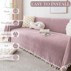 Handontime Soild Couch Covers For Dogs Pink-Purple Sofa Covers Boho Cover For Sofa 3 Seats Chenille Sofa Throw Cover Mauve Sofa Covers For 3 Cushion Couch Tassel Sofa Cover, 71' X134'