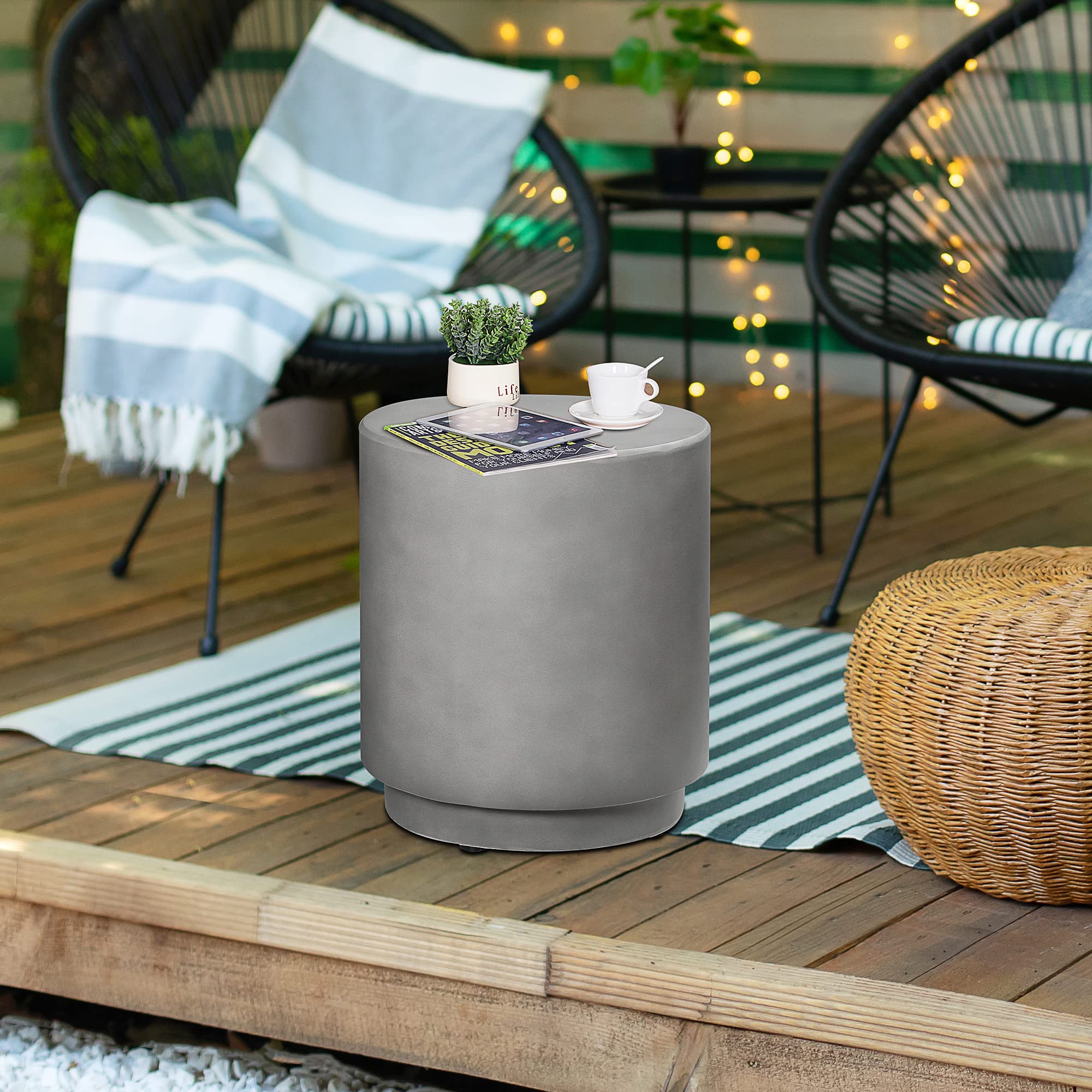 Homcom Round Side Table, Lightweight Accent Table With Concrete Finish, End Table With 4 Adjustable Feet For Indoor, Outdoor, Light Gray
