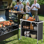 Vingli Camping Table, Aluminum Portable Bar Table 39''L X 34''H, 2-Tier Storage Shelves, Removable Oxford Cloth, Carrying Bag, Lightweight Folding Table For Events, Outdoor, Party, Picnic