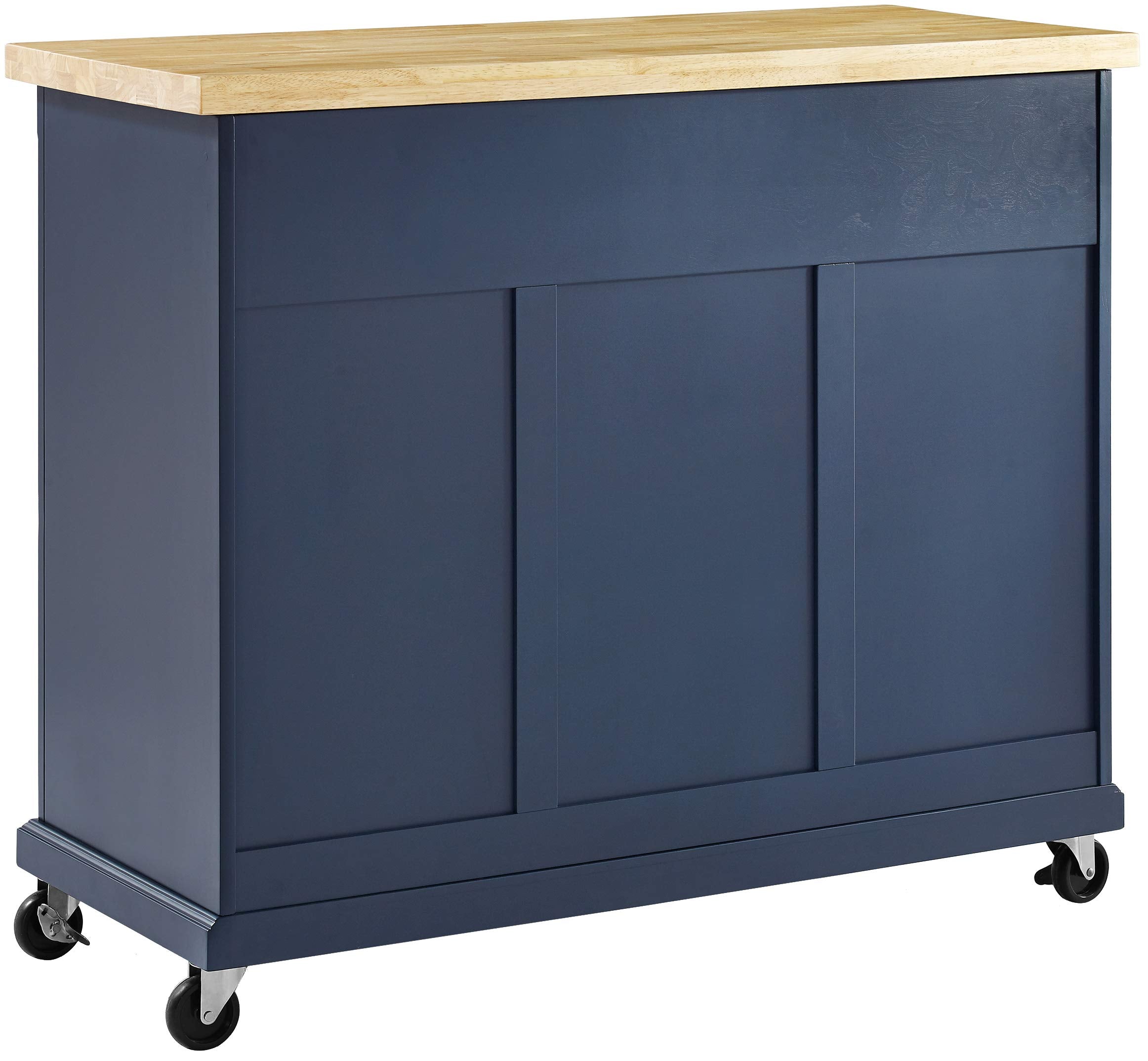 Crosley Furniture Madison Madison Rolling Kitchen Island Cart, Microwave Stand, Coffee Bar, with Shelves and Drawers, Navy