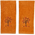 Serafina Home Fall Bath Hand Towels Bathroom Decor Farmhouse : Terracotta Rust Cotton Towels with Autumn Tree Falling Leaves 2 P