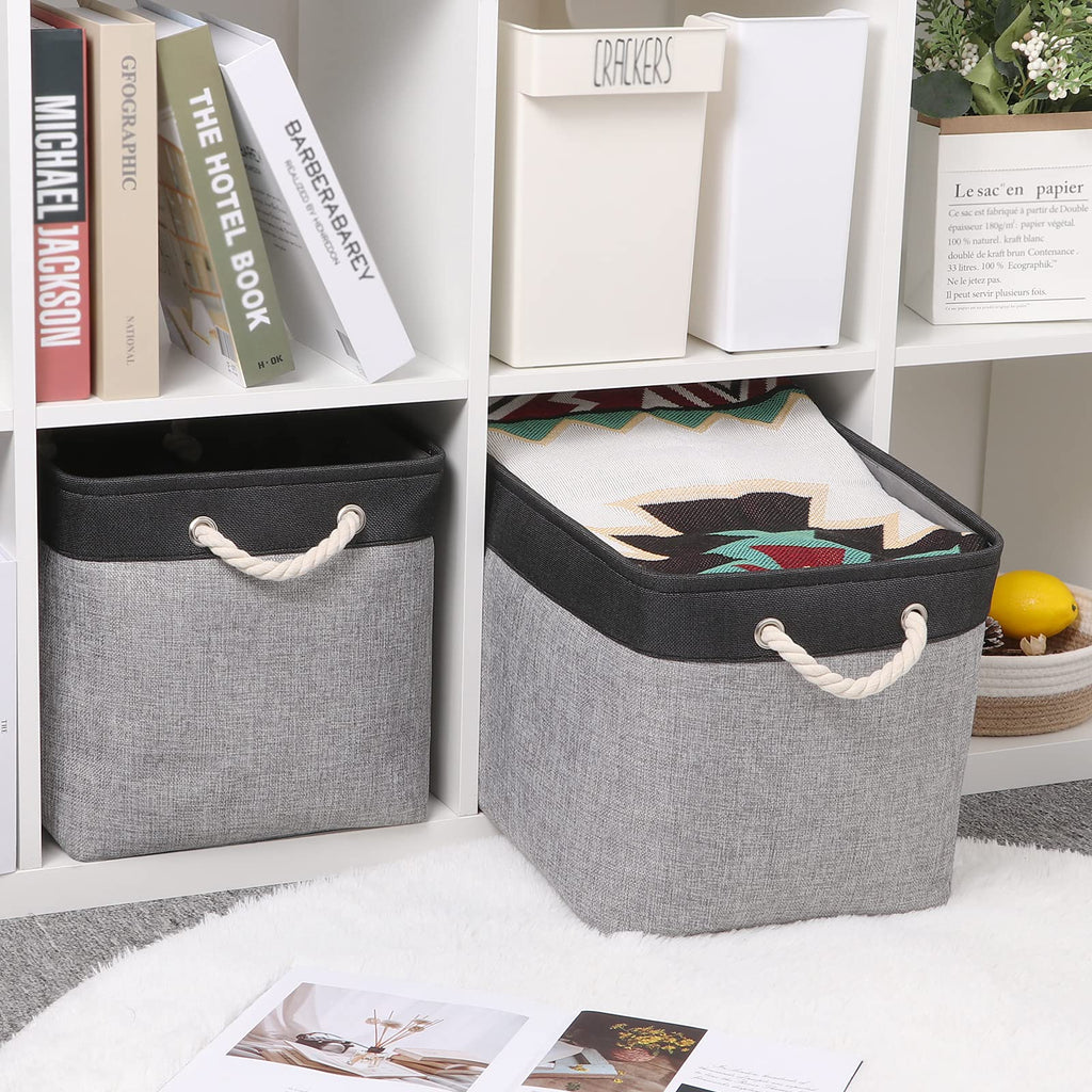 Bidtakay Fabric Storage Baskets With Handles [2-Pack] Large Canvas Organizer 16' X 11.8' X 11.8' Foldable Tall Baskets Rectan