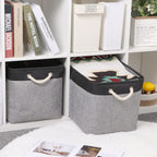 Bidtakay Fabric Storage Baskets With Handles [2-Pack] Large Canvas Organizer 16' X 11.8' X 11.8' Foldable Tall Baskets Rectan