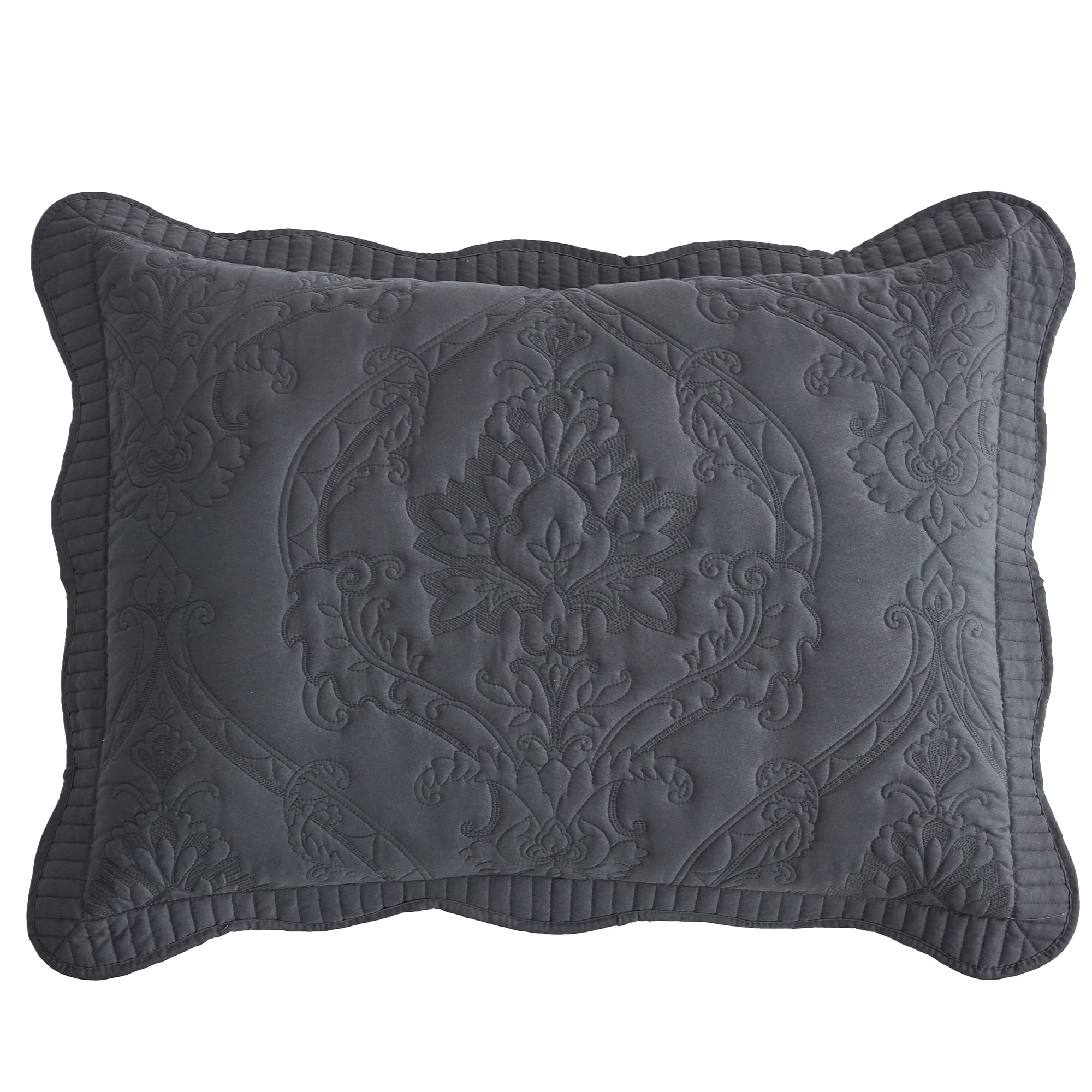 Chixin Microfiber Standard Pillow Shams Set Of 2 - Quilted Decorative Pillow Covers - Dark Grey - Size (20'' X 26'')