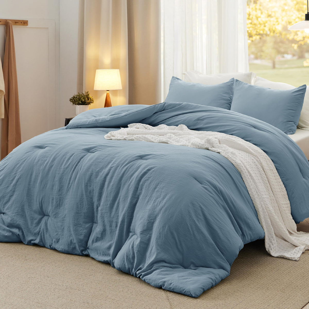 Bedsure Queen Size Comforter Set, Gray Blue Soft Prewashed Bed Comforter For All Seasons, 3 Pieces Warm Bedding Sets, 1 Lightwei