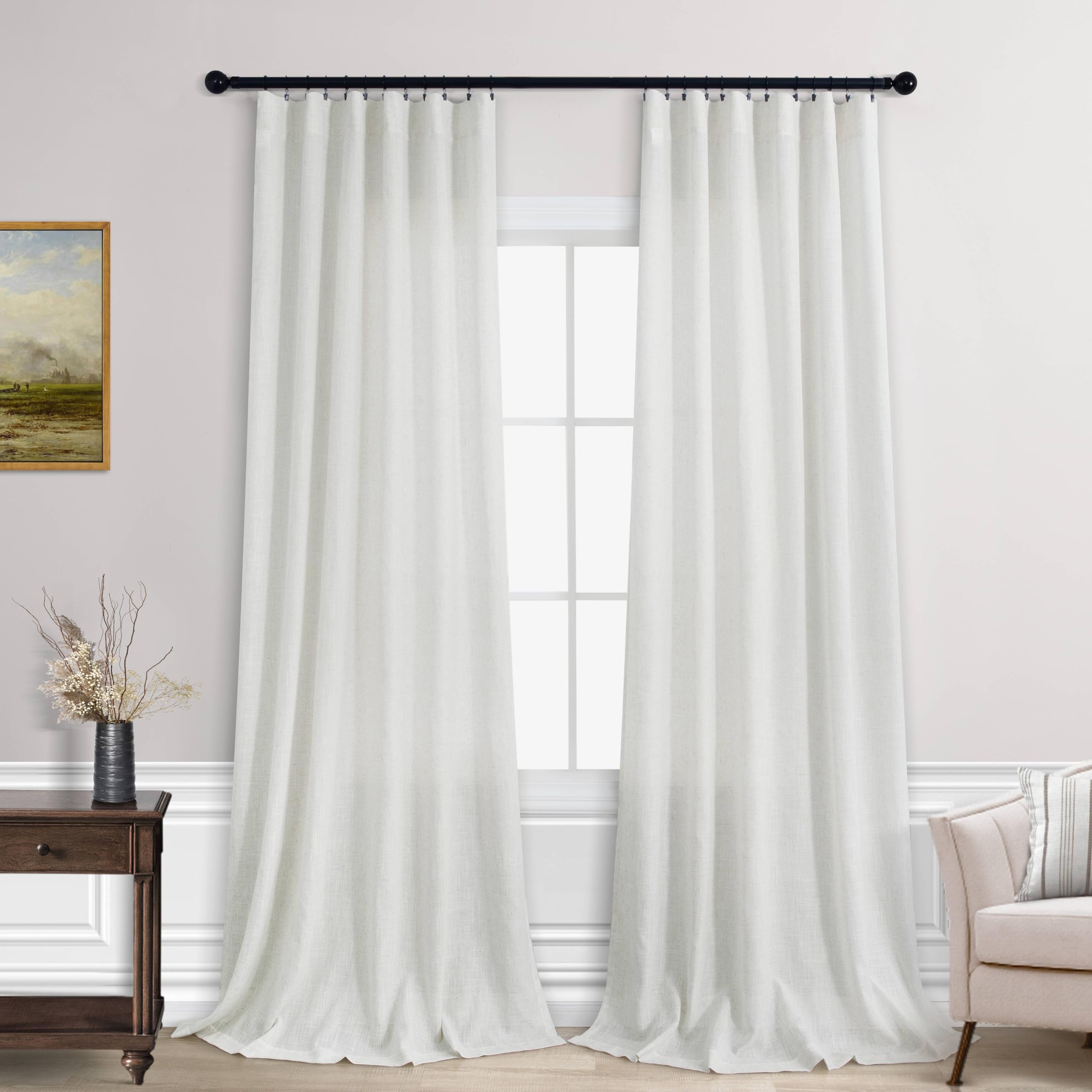 Off White Linen Curtains 84 Inch Length for Living Room Set 2 Panels Rod Pocket Semi Sheer Curtain Drapes for Bedroom Dining Roo
