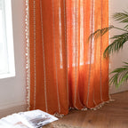Deeprove Orange Boho Curtains 96 Inches Long With Tassel For Bedroom Living Room, Bohemian Embroidery Farmhouse Cotton Linen Fre