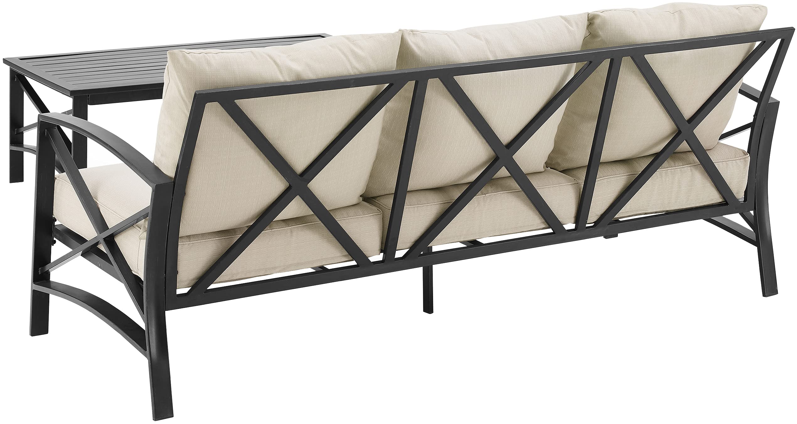 Crosley Furniture Kaplan 2-Piece Outdoor Sofa Patio Furniture Set, Conversation Sets for Porch, Deck, Oiled Bronze with Oatmeal Cushions