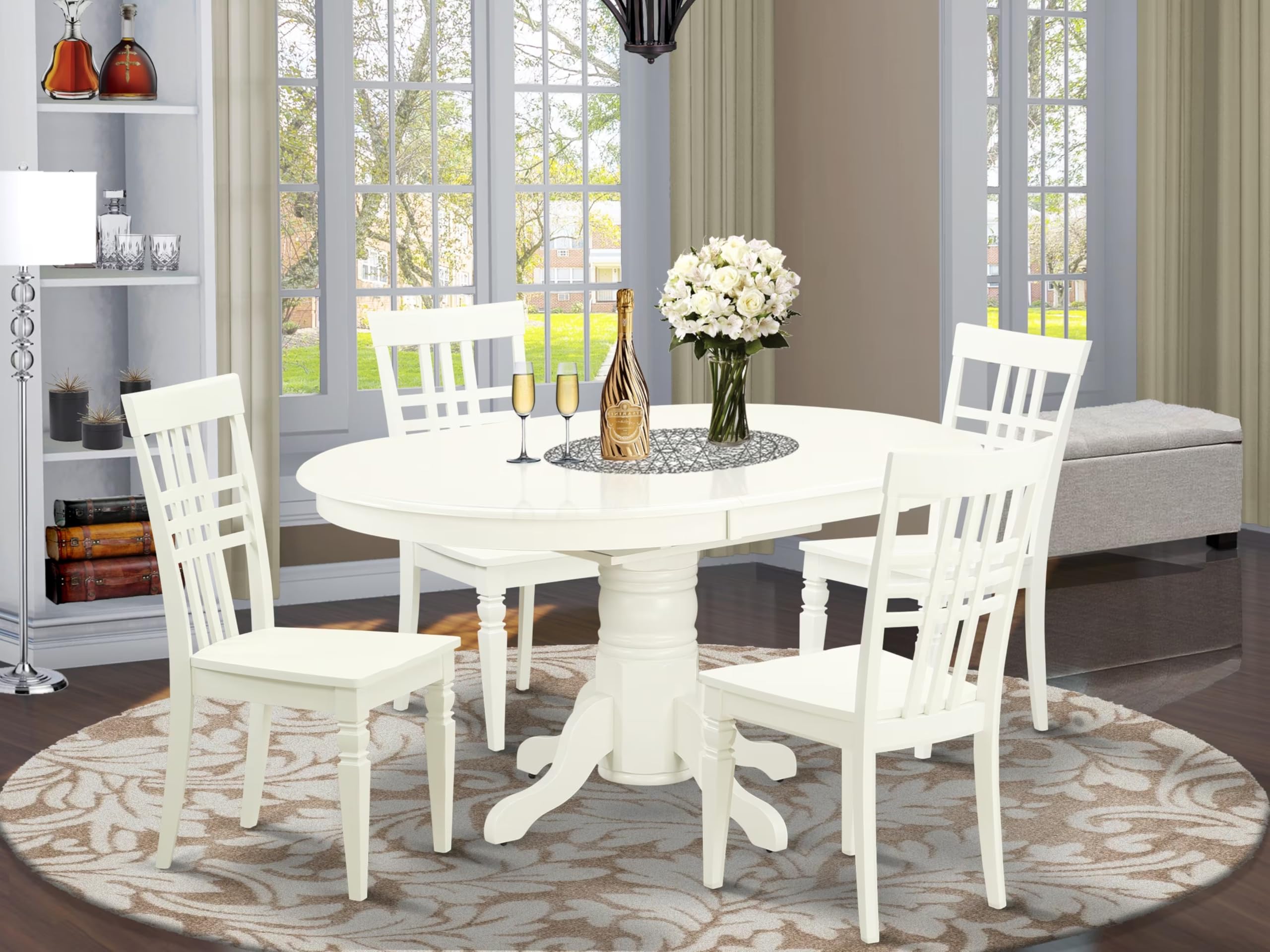 East West Furniture Avlg5-Lwh-W 5 Piece Dinette Set For 4 Includes An Oval Dining Table With Butterfly Leaf And 4 Dining Room Chairs, 42X60 Inch, Linen White