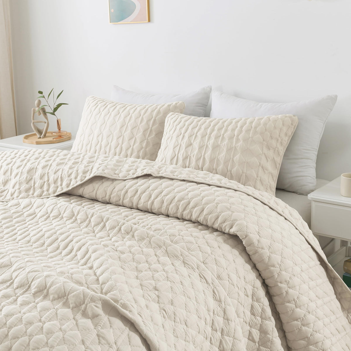 Wdcozy Ivory Twin Quit Size Bedding Sets With 1 Pillow Sham, Lightweight Soft Bedspread Coverlet, Quilted Blanket Thin Comforter