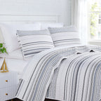 Southshore Fine Living, Inc. Oversized King Quilt Set, Striped Grey Bedspread King/California King, 3-Piece Coastal Bedding Set,
