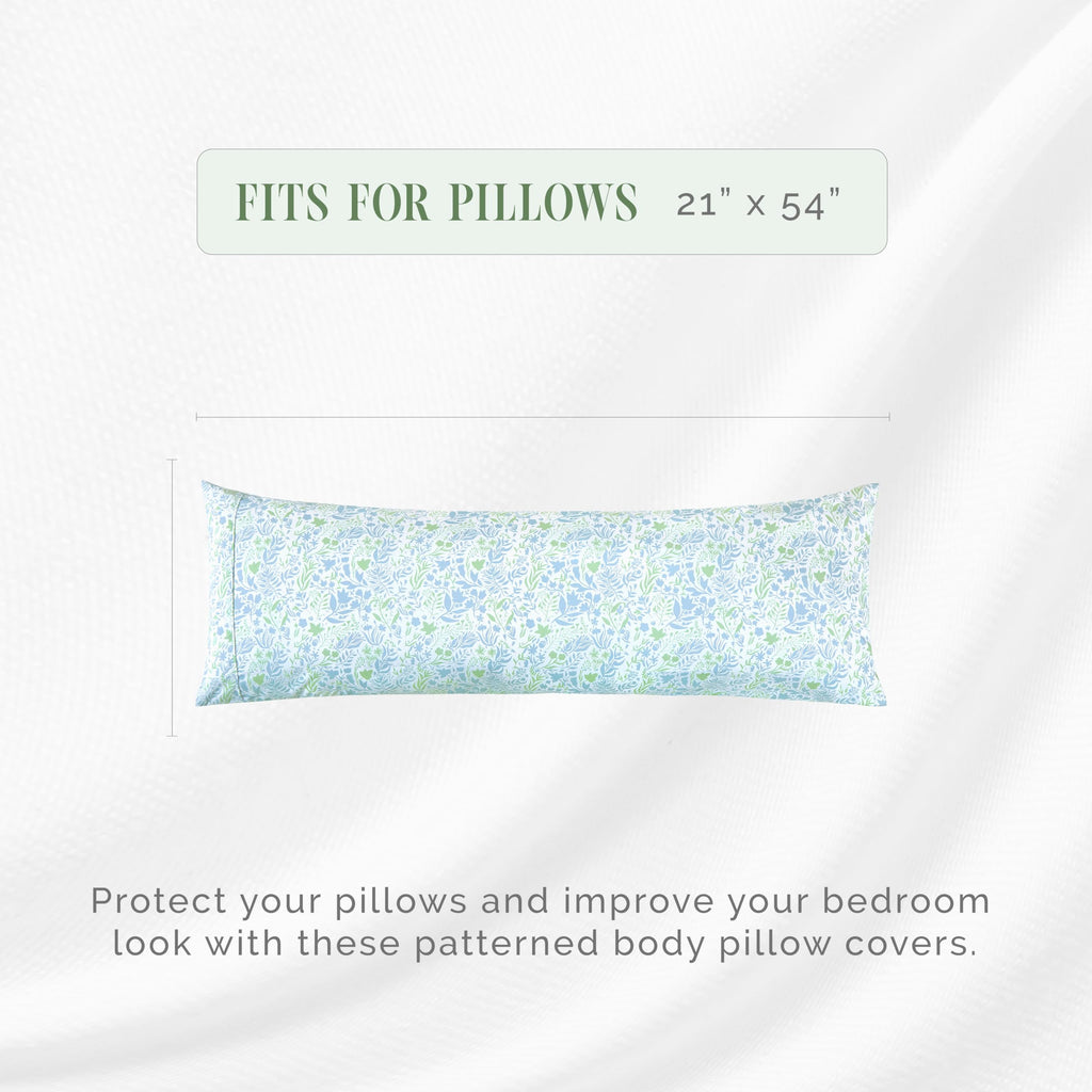Elegant Comfort Ultra Soft 1-Piece Set Floral Print Pillowcases - 1500 Premium Hotel Quality Microfiber, Soft And Smooth Hidden Zipper Closure 1-Piece Pillow Covers - Body Pillowcase, Green Anita