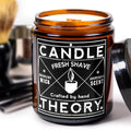 Candle Theory Fresh Shave Scented Candle for Men 7.6 Ounce, Crackling Candle Men, Mens Candle for Bedroom, Scented Man Candle fo