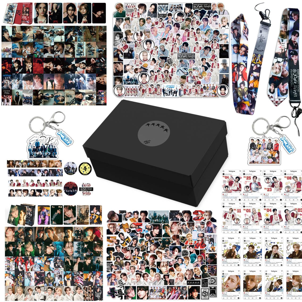 KPOPBP 5 Star Album Merch Gift Box Set including 110 PCS Photocards, 16pcs Transparent Cards, 180pcs Laptop Stickers, Keychain, 