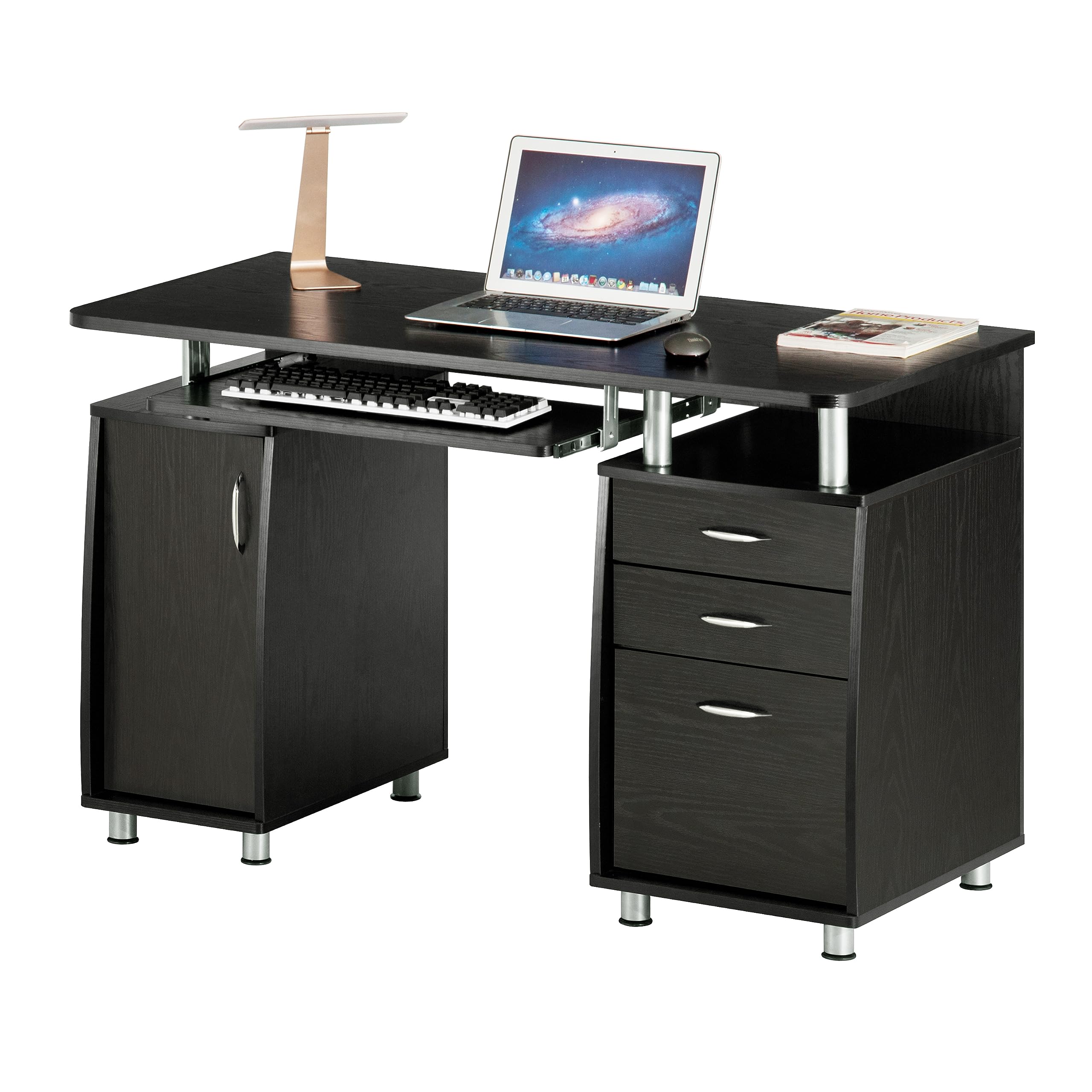 Techni Mobili 47.25" Ergonomic Computer Drawers & File Cabinet Writing Desk