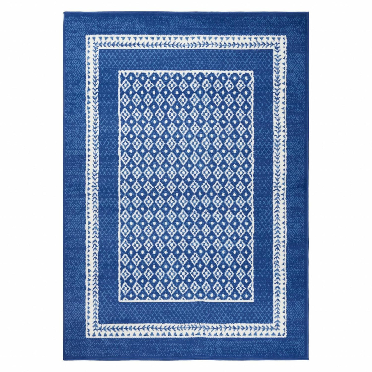 HomeRoots 100% Polypropylene 5’ x 7’ Navy and Ivory Geometric Area Rug