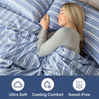 Extra Deep Pocket King Sheets - 4 Piece Breathable & Cooling Bed Sheets - Hotel Luxury Bed Sheet Set - Soft, Wrinkle Free & Comfy - Easily Fits Extra Deep Mattresses - Deep Pocket Blue Striped Sheets