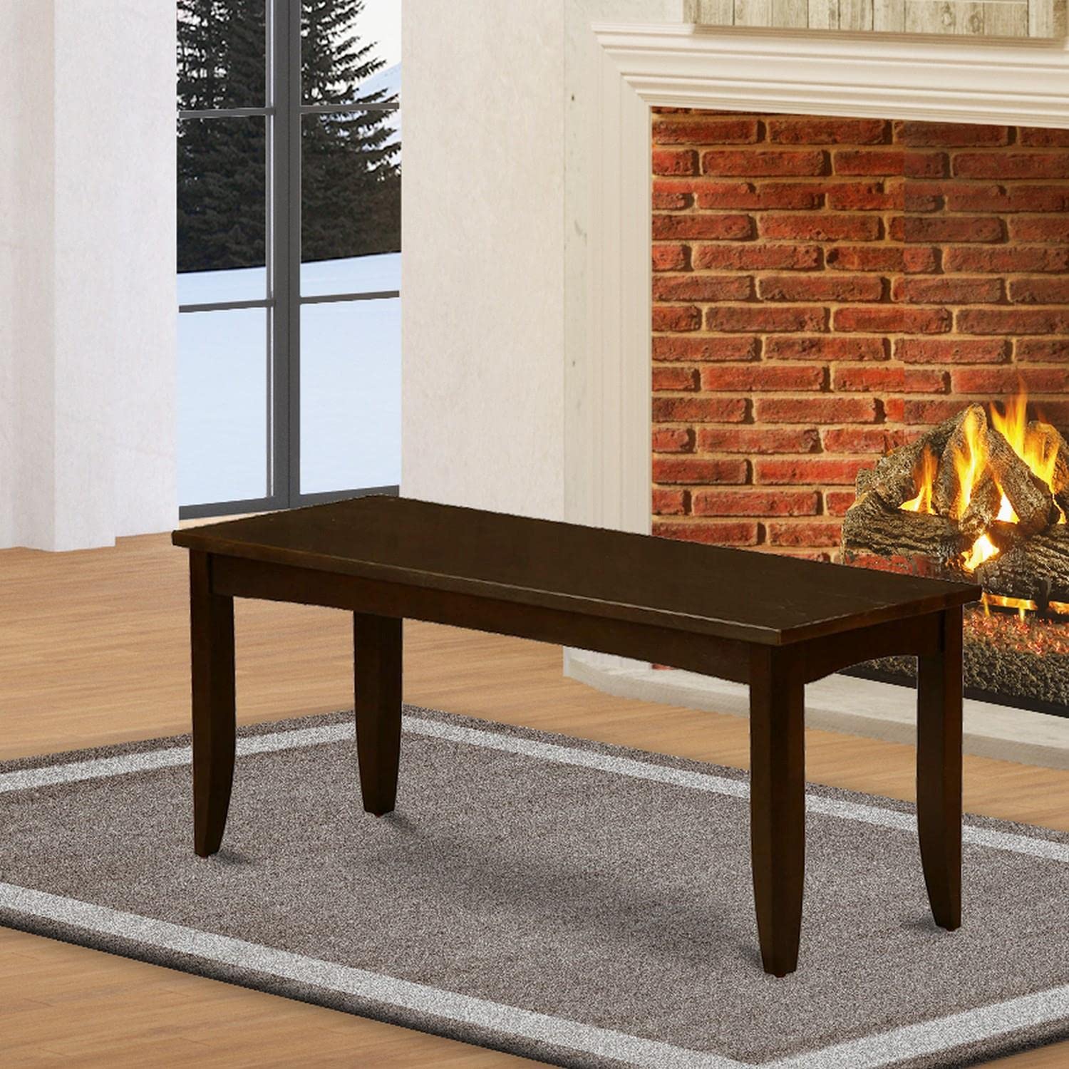 East West Furniture Pfb-Cap-W Parfait Dining Table Bench With Wooden Seat, 52X15X17 Inch, Cappuccino