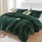 Smoofy Faux Fur Emerald Green Comforter Set Queen Size 3Pcs Fluffy Fuzzy Plush Comforter Set Cute Soft Shaggy Velvet Double-Side