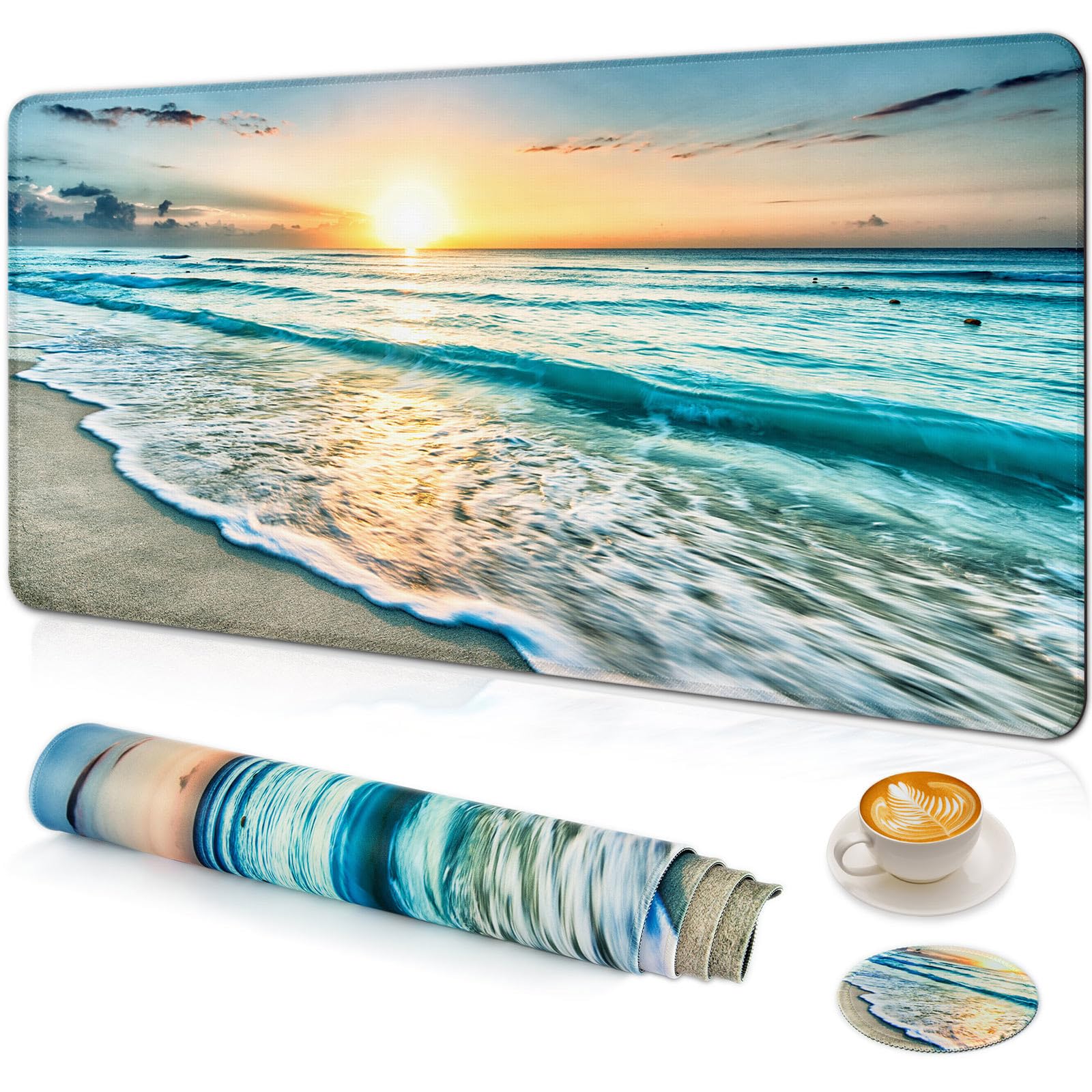 Large Gaming Mouse Pad With Coaster, Desk Mat, Desk Pad, Mouse Pads For Desk Protector, Stitched Edges Big Extended Mousepad For
