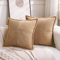 Puncuntex Corduroy Throw Pillow Covers Set Of 2 Boho Decorative Khaki 24?24 Inch,Super Soft Pillowcase Cozy Striped Texture Cush
