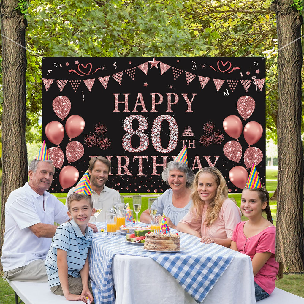 Trgowaul 80th Birthday Backdrop Banner Rose Gold Fabric or Paper 5.9 x 3.6 ft