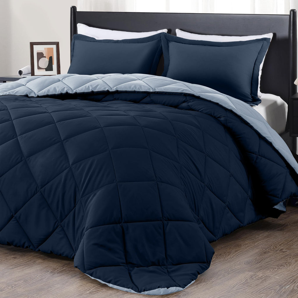 Downluxe California King Comforter Set - Blue And Sapphire Cal King Comforter Set, Soft Bedding Sets For All Seasons - 3 Pieces - 1 Comforter (104'X96') And 2 Pillow Shams(20'X36')