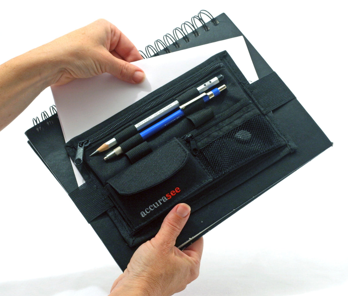 Accurasee Sketch Caddie For Artist - Art Supply Carrier With Elastic Band Attachment For Portfolio Sketch Book, Art Binder, Note