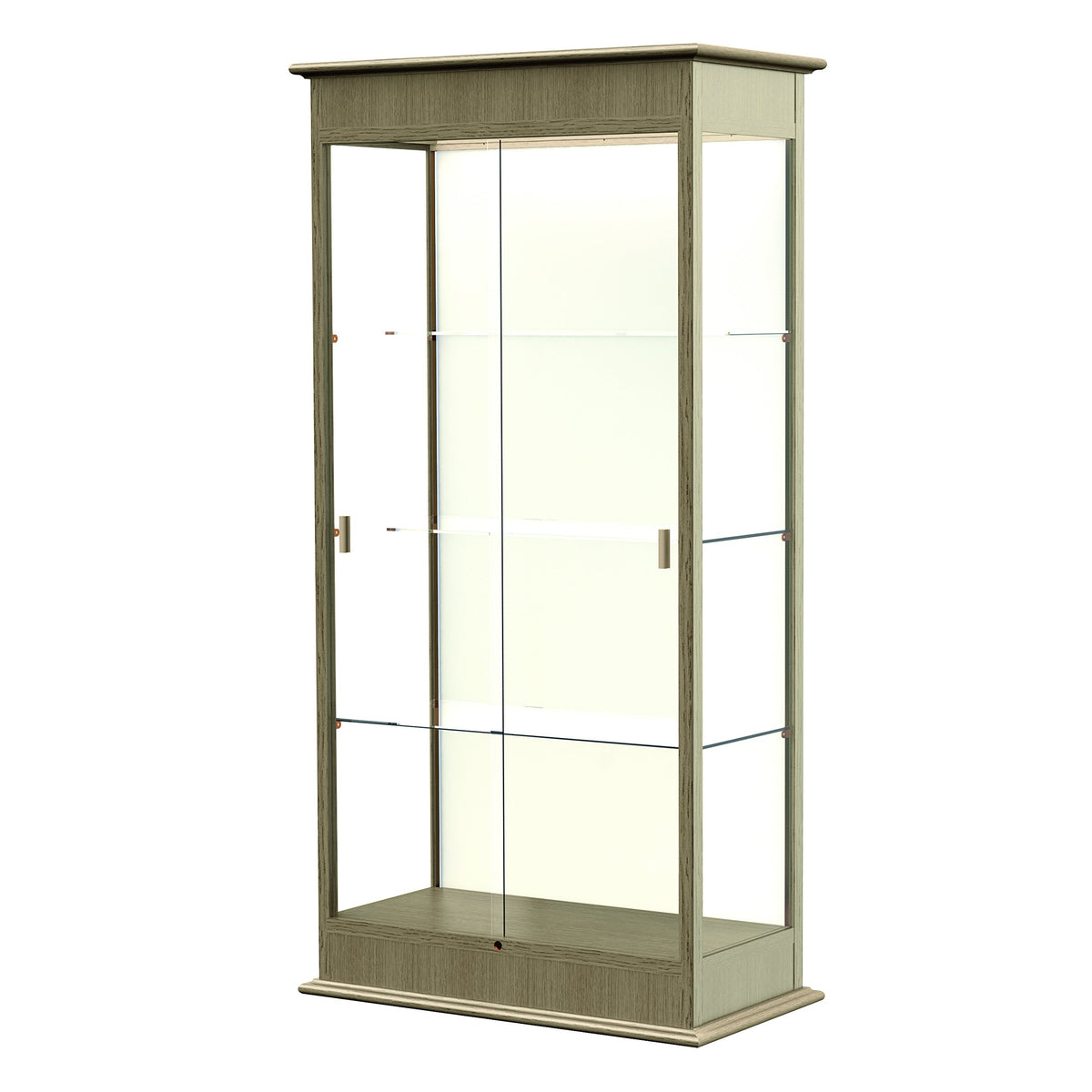 Waddell Varsity Sliding Doors Lighted Display Case, 48W By 77H By 18&quot; D, Mirror Back With Carmel Oak Finish