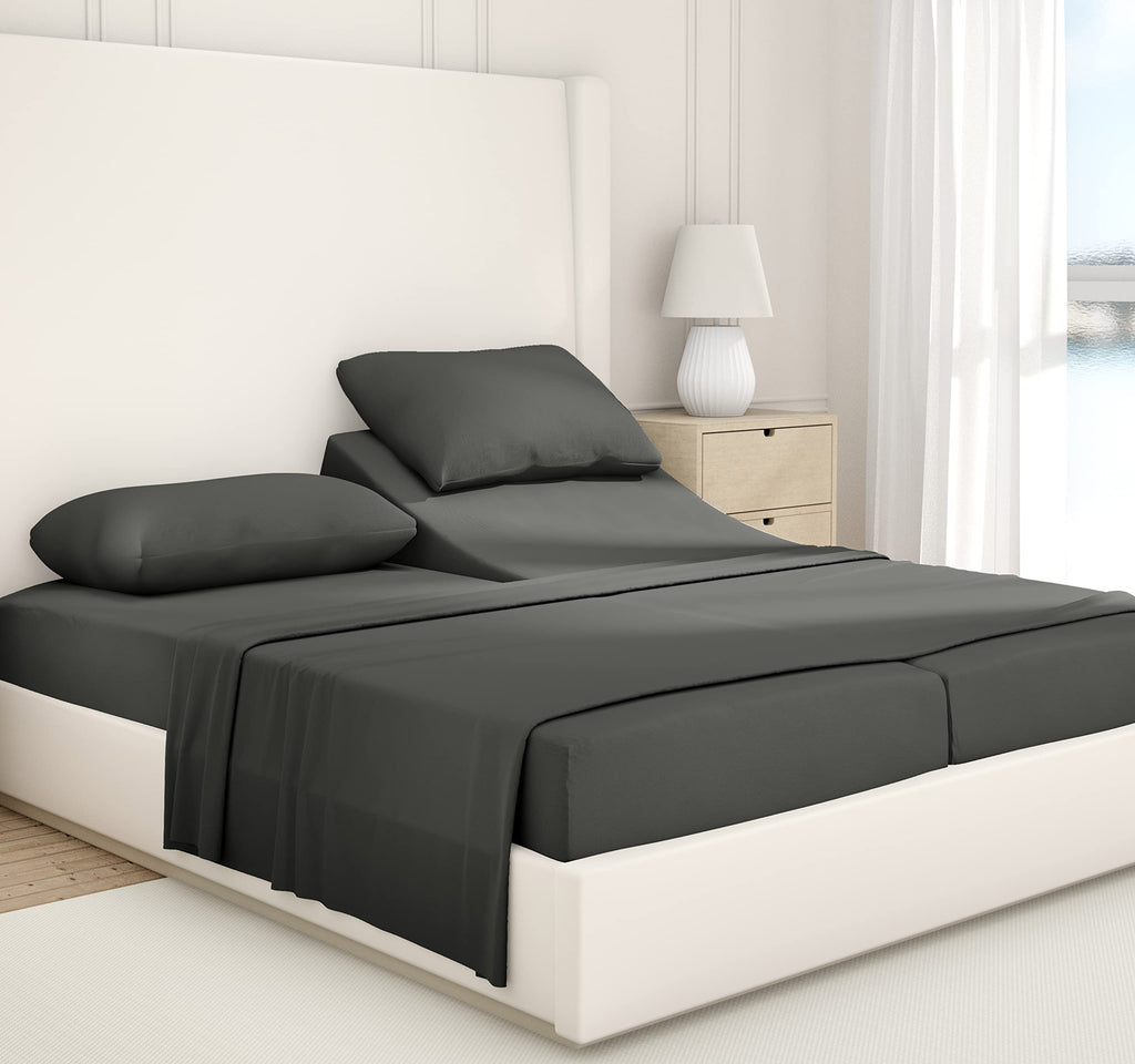 California Design Den Grey Sheet Set Split-King - 500 Thread Count 100% Pure Cotton, Sateen Weave, Breathable Sheet Set, Luxury