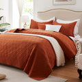 Leaonme Twin Quilt Set 2 Pieces, Lightweight Burnt Orange/Rust Bedspread-68''X86'', Soft Microfiber Summer Quilt, Luxurious Warm