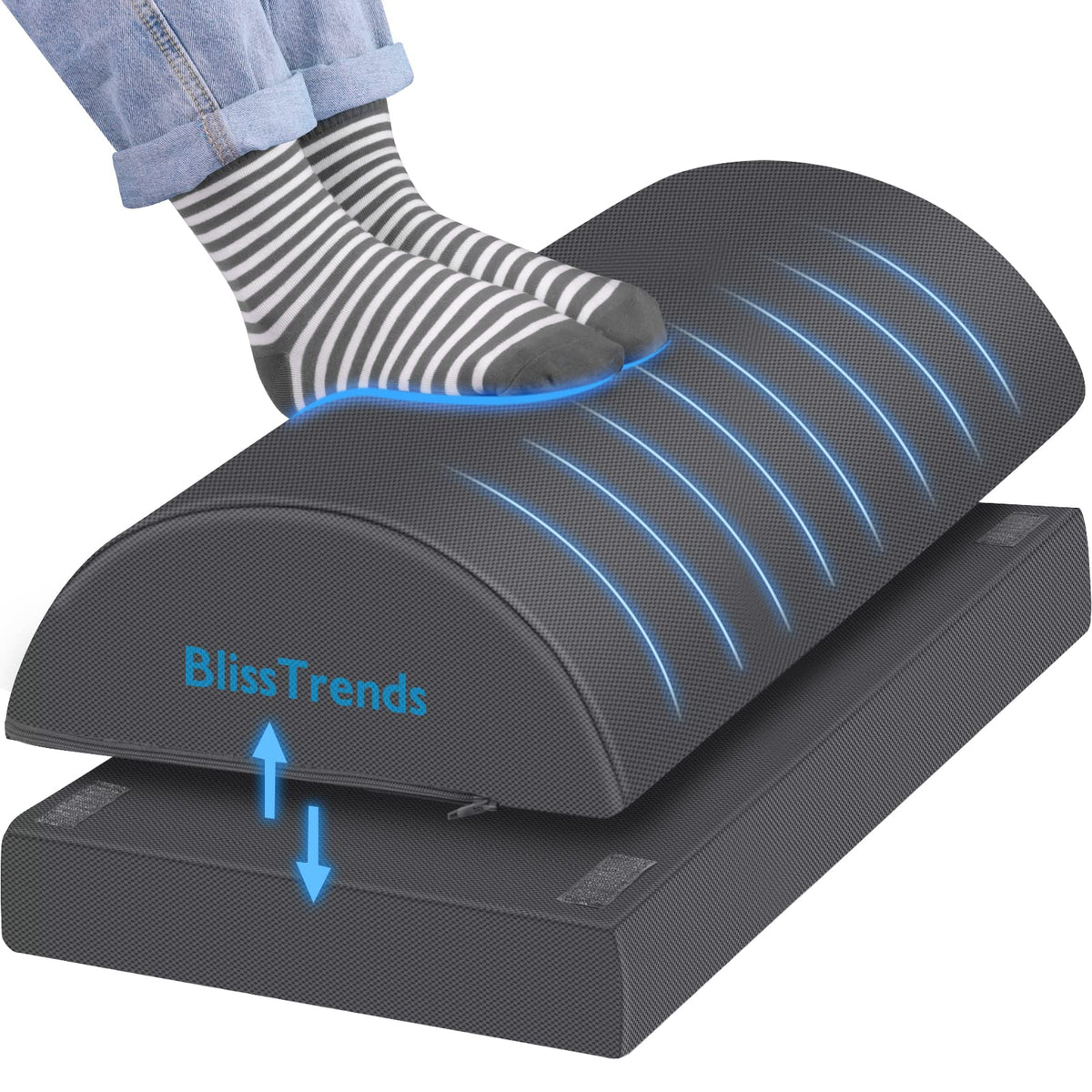 Blisstrends Foot Rest For Under Desk At Work-Versatile Foot Stool With Washable Cover-Comfortable Footrest With 2 Adjustable Heights For Car,Home And Office To Relieve Back,Lumbar,Knee Pain-Gray Long