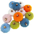 Winlyn 12 Pcs Small Assorted Faux Sherpa Pumpkins Decorative Orange Green Blue Pink White Fabric Pumpkins Foam Pumpkins for Farm