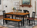 East West Furniture NIAN6-BCH-LC 6 Piece Dining Table Set Contains a Rectangle Dining Room Table with Butterfly Leaf and 4 Faux Leather Upholstered Chairs with a Bench, 36x66 Inch, Black & Cherry