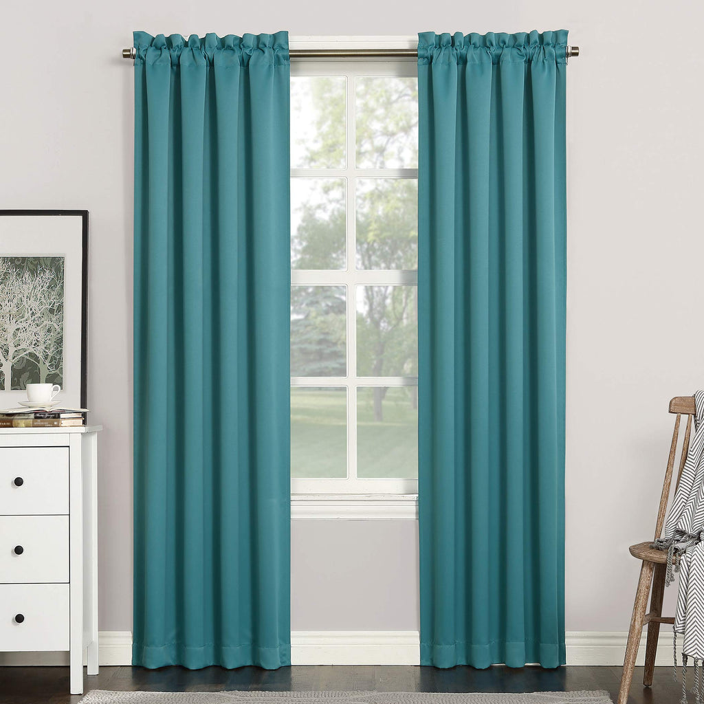 Sun Zero Easton Energy Saving Blackout Rod Pocket Curtain Panel, 40' X 95', Marine