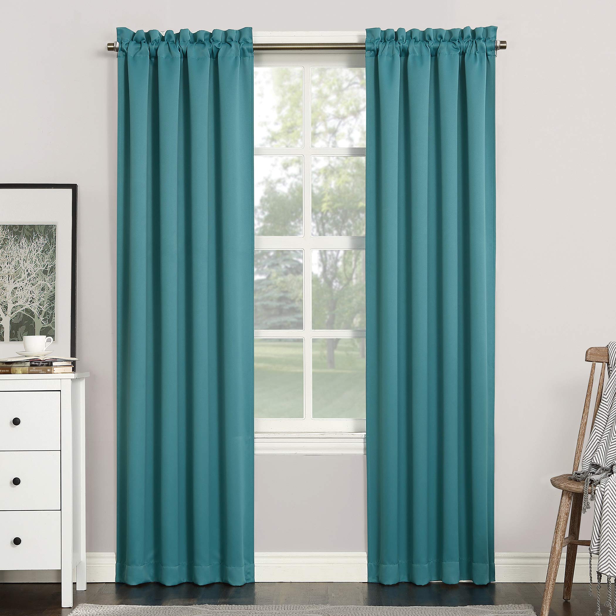 Sun Zero Easton Energy Saving Blackout Rod Pocket Curtain Panel, 40' X 95', Marine