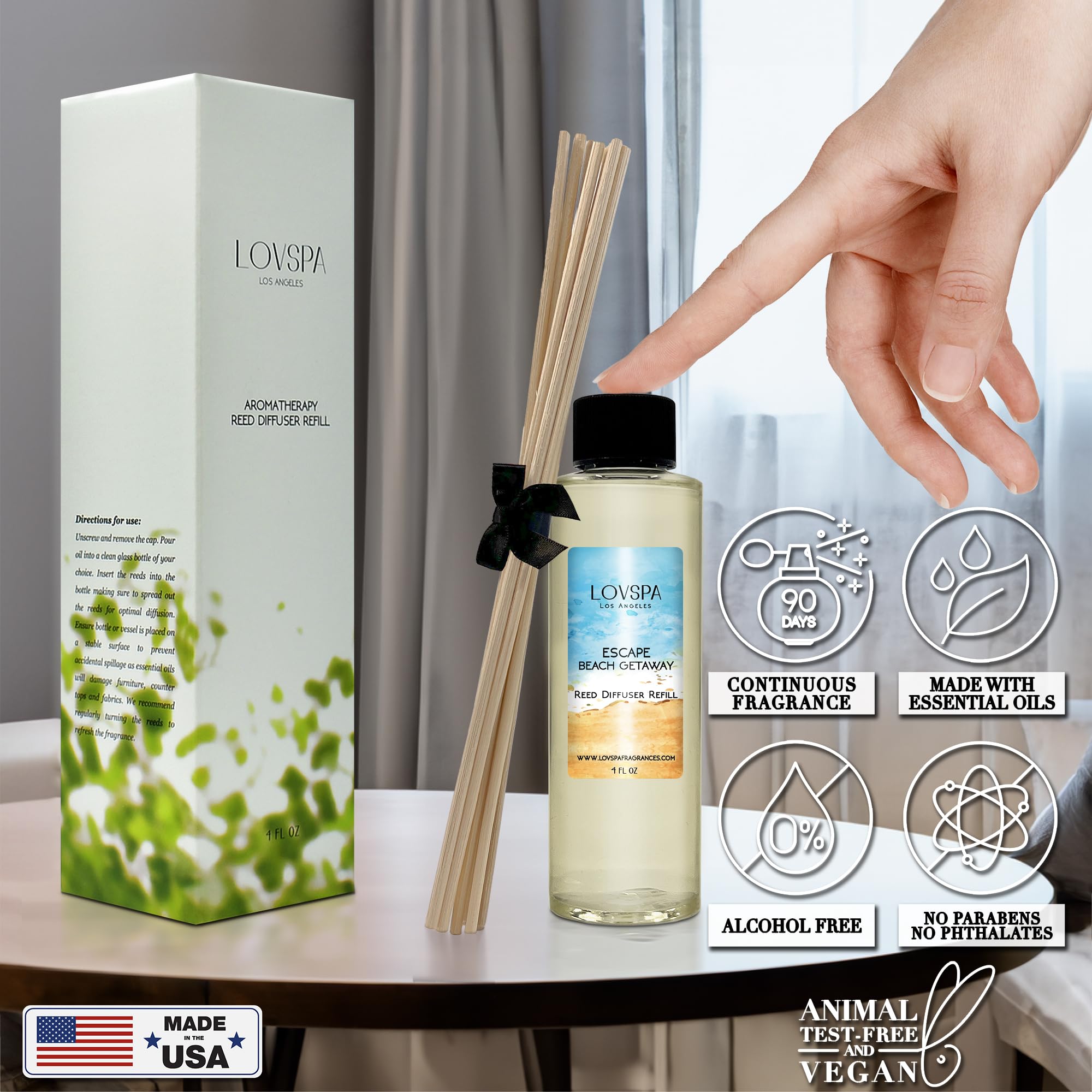 LOVSPA Reed Diffuser Oil Refill - Citrus Marine Fragrance, Ocean Scented, 4 oz with Replacement Reed Sticks, Made in the USA