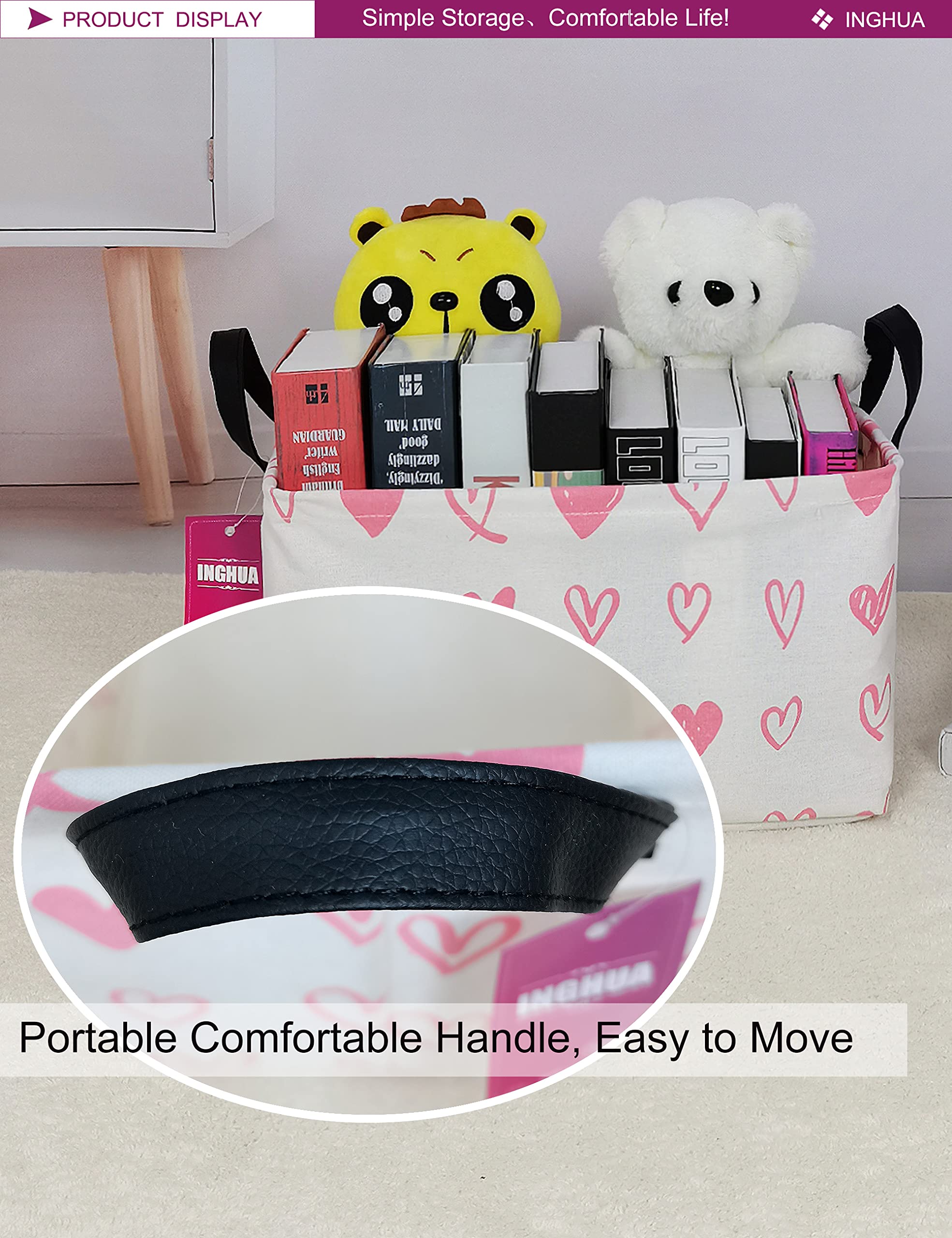 Inghua Rectangular Storage Basket Fabric Organizer Bin For Toys,Books,Clothes,Gifts,Pets-Perfect For Home,Office,Nursery,Dorm,Sh