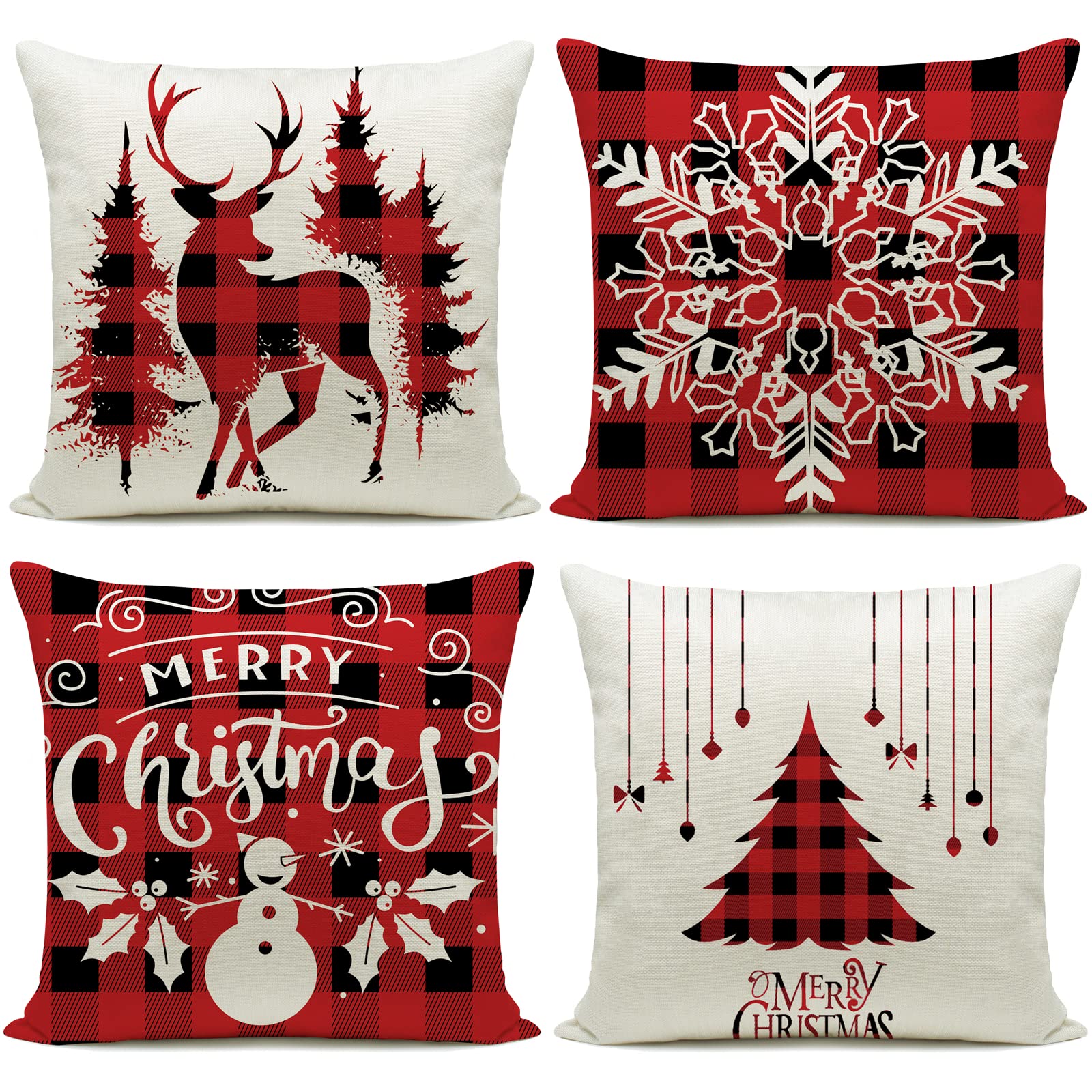 Hlonon Christmas Decorations Pillow Covers 18 X 18 Inches Set Of 4 - Xmas Series Cushion Cover Case Pillow Custom Zippered Squar